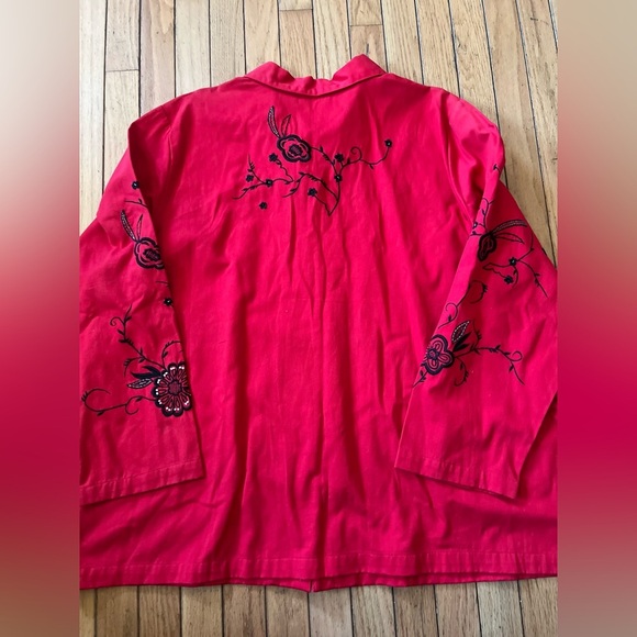 liz and me button blouse women’s Size 2X Red Embroid Beaded Asian Career Floral - Picture 5 of 7